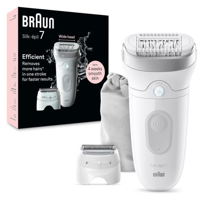 Picture of Braun Epilator Silk-épil 7, Hair Removal Device, Women Shaver & Trimmer, Wet and Dry, Wide Head, Includes Shaver Head and Trimmer Comb, SE7-041, Silver