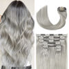 Picture of Silver Clip in Hair Extensions Real Human Hair 70G Gray Remy Human Hair Clip in Extensions 18 Inch Soft Silky Straight for Full Head 7pcs 16clips One Pack (18 Inch #Silky/Gray)