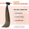 Picture of UGOTRAYS Mushroom Brown Hair Extensions Real Human Hair Ombre Medium Brown Fading to Caramel Blonde Balayage 18inches 70g Highlights 100% Human Hair Natural Straight Woman Beauty Clip ins