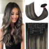 Picture of UGOTRAYS Hair Extensions Real Human Hair Balayage Black to Light Brown Highlight Black Hair Extensions 70g 7pcs #1/6/1 9A Brazilian Hair Full Head Woman Clip ins 2218inch Black Hair Extensions