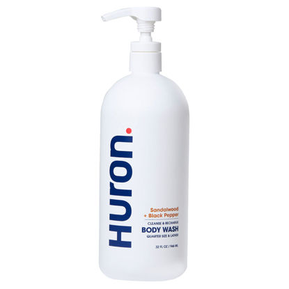 Picture of Huron Men’s Moisturizing Body Wash - Clean & Woody Scent of Sandalwood, Black Pepper, Cedarwood, & Amber - Made With Coconut Oil, Vitamin E & Witch Hazel - Vegan, Cruelty-Free - 32 fl oz