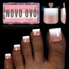 Picture of NOVO OVO Ombre French Tip Press on Toe Nail Tips, Sharp Square Pre-Designed Soft Gel False Toenail Extension, BROWN PINK Pre-applied Tip Primer & Base Coat, Full Cover Acrylic DIY x 15 Sizes 240 pcs