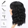 Picture of AISI HAIR Bob Curly Wig Synthetic Short Black Wig with Bangs Natural Looking Heat Resistant Fiber Hair for Women