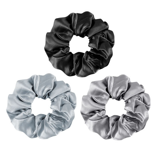 Picture of OLESILK 100% Mulberry Silk-Scrunchies for Hair Sleep, Women Grils Silk Hair Ties for Frizz & Breakage Curly Hair, No Damage, Elastics Ponytail Holder, 3 Pack