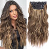 Picture of 4PCS Clip in Hair Extensions Honey Blonde Mixed Light Brown 20 Inch Long Wavy Synthetic Hair Extensions (4pcs, 20Inch, 22H10#)