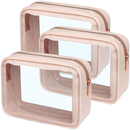 Picture of PACKISM TSA Approved Toiletry Bag - 3 Pack Upgrade Color-Edged Clear Makeup Bag, Clear Toiletry Bag For Traveling Fits Various Storage Needs, Pink