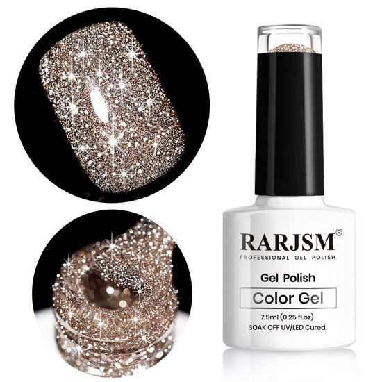Picture of RARJSM Reflective Glitter Gel Polish,Flash Dimond Nude Brown Nail Polish Winter Colors Sparkly Shiny Nail Art UV LED Curing Need Nail Gel for Manicure DIY and Salon 7.5ML