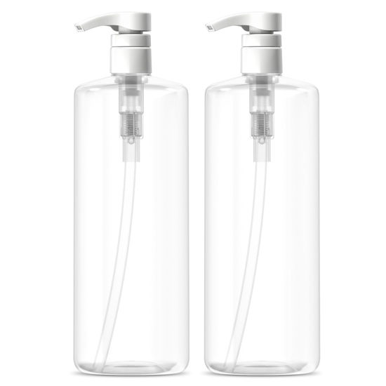 Picture of Bar5F Pump Bottle (2-Pack 32-Ounce 1-Liter) Empty for Shampoo Conditioner Body Wash Lotion BPA-Free Crystal-Clear
