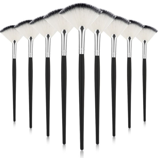 Picture of 9 Pieces Facial Brushes Fan Mask Brushes, Soft Facial Applicator Brushes Tools for Peel Glycolic Mask Makeup for Mud Cream (Black and Silver)