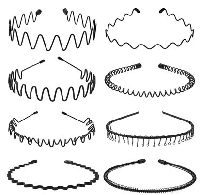 Picture of KELUBATU Metal Headband for Men, Unisex Black Wavy Spring Hair Band, Zig Zag Hair Dand, Fashion Elastic Hair Accessories, Multipack Options Available（8pcs）
