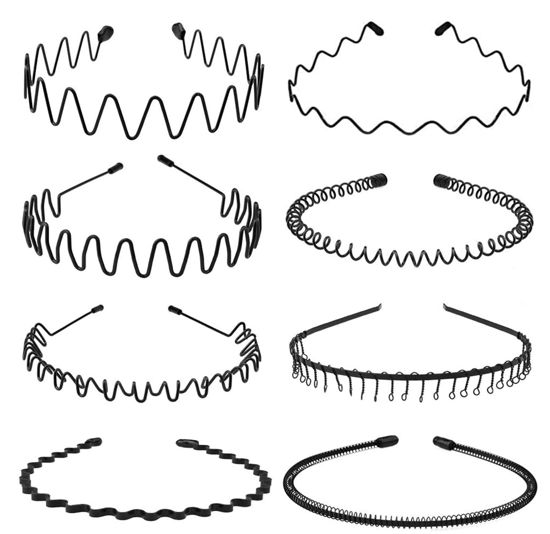 Picture of KELUBATU Metal Headband for Men, Unisex Black Wavy Spring Hair Band, Zig Zag Hair Dand, Fashion Elastic Hair Accessories, Multipack Options Available（8pcs）
