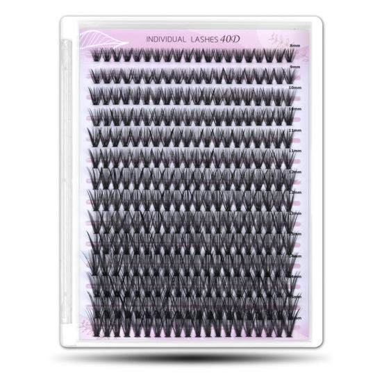 Picture of WONSIS Individual Lashes, Lash Clusters, 280 Pcs 40D Individual Lash Extensions, Natural Soft Lightweight Reusable, Thickness 0.07mm C Curl False Eyelashes 8/9/10/11/12/13/14/15/16mm (40D 8-16mm)