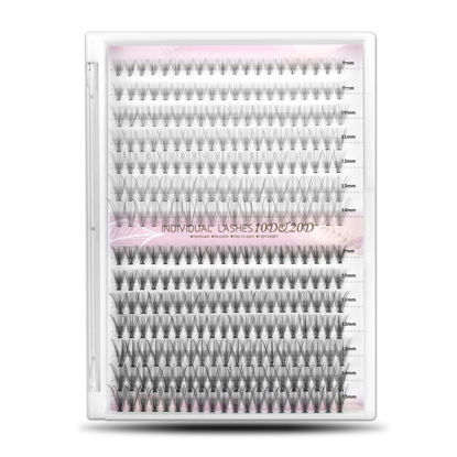 Picture of WONSIS Individual Lashes, Lash Clusters, 280 Pcs 10D/20D Mixed Individual Lash Extensions, Natural Soft Lightweight Reusable DIY Eyelash Extensions, Thickness 0.07mm C Curl False Eyelashes