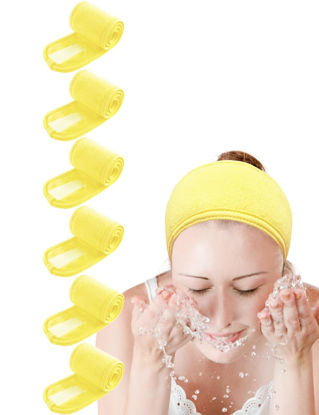 Picture of EUICAE Spa Headband Hair Wrap Sweat Headband Head Wrap Hair Towel Wrap Non-slip Stretchable Washable Makeup Headband for Face Wash Facial Treatment Sport Fits All White (Yellow Lemon)