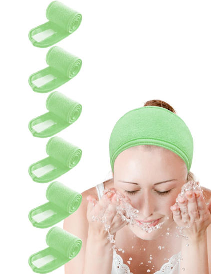 Picture of EUICAE Spa Headband Hair Wrap Sweat Headband Head Wrap Hair Towel Wrap Non-slip Stretchable Washable Makeup Headband for Face Wash Facial Treatment Sport Fits All White (Green Seafoam)
