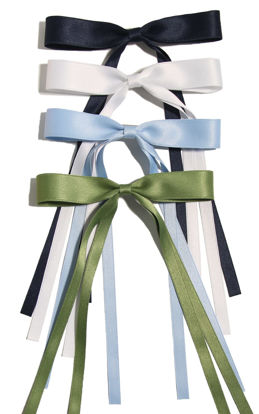 Picture of Hair Clips with Tassel Ribbon Bowknot and Long Tail for Women - Solid Barrettes in Navy, White, Light Blue and Green