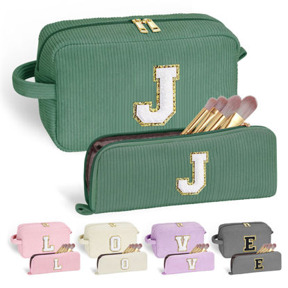 Picture of YOOLIFE Personalized Gifts - Travel Makeup Bag Cute Makeup Bag Make Up Bag Monogram Makeup Bag Travel Toiletry Bag Best Friend Birthday Gifts Bridesmaid Wedding Gifts for Women Her Girls Letter J