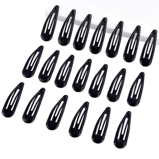 Picture of Cptots 20 PCS Metal Snap Hair Clips Water Drop No Slip Hair Barrettes for Women Small Hair Clips For Thick And Thin Fine Hair,Black,1.97 x 0.5 In.