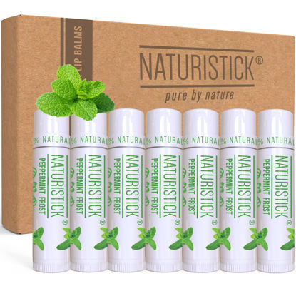 Picture of 7-Pack Peppermint Lip Balm Gift Set by Naturistick. 100% Natural Ingredients. Best Beeswax Chapstick for Dry, Chapped Lips. Made in USA
