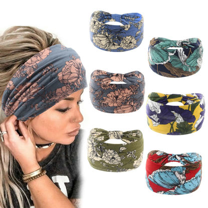 Picture of Yeshan Boho Bandeau headbands for Women Wide Bandana Knot Hair Scarf Floral Printed African Hair Bands Elastic Turban Thick Head Wraps Stretch Cotton Head Bands,Pack of 6