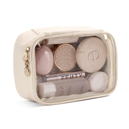 Picture of Pocmimut Makeup Bag,Small Makeup Bag Clear Travel Makeup Bag Car Accessories Storage for Women,Travel Essentials Organizers,Beige