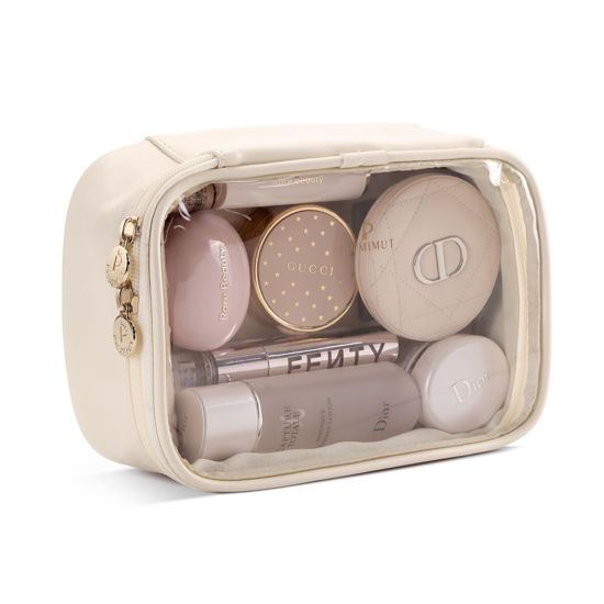Picture of Pocmimut Makeup Bag,Small Makeup Bag Clear Travel Makeup Bag Car Accessories Storage for Women,Travel Essentials Organizers,Beige