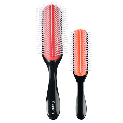 Picture of Koeuoi Classic Styling Hair Brush for Wet or Dry Curly Hair. 9 Row Black Brush for Detangling, Separating, Shaping