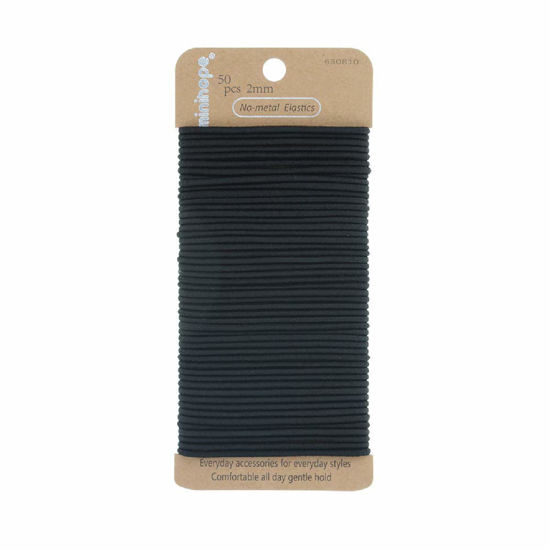 Picture of Minihope no-metal girls elastic hair ties, women's black elastics, 2mm Hair elastics 50 Count