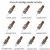 Picture of 50 Assorted Tattoo Cartridge Needles Mixed Size #12 Round Liner Shader Magnum - 5 Pcs each of 5RL, 7RL, 9RL, 11RL, 5RS, 9RS, 15M1, 21M1, 15RM, 21RM Pro Disposable Membrane Tattoo Needles
