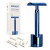 Picture of ZOMCHI Reusable Safety Razor with Razor Stand for Men & Women, Premium Metal Safety Razor with 10 DE Safety Razor Blades, Plastic Free Razor - Noble Blue