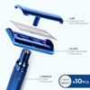 Picture of ZOMCHI Reusable Safety Razor with Razor Stand for Men & Women, Premium Metal Safety Razor with 10 DE Safety Razor Blades, Plastic Free Razor - Noble Blue