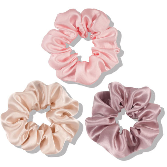 Picture of OLESILK 100% Mulberry Silk-Scrunchies for Hair Sleep, Women Grils Silk Hair Ties for Frizz & Breakage Curly Hair, No Damage, Elastics Ponytail Holder, 3 Pack