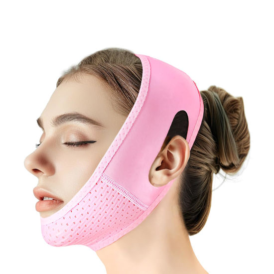 Picture of Beiskll Reusable V Line Lifting Mask with Chin Strap, V Shaped Face Mask for Sagging, Jaw Exerciser (Pink)