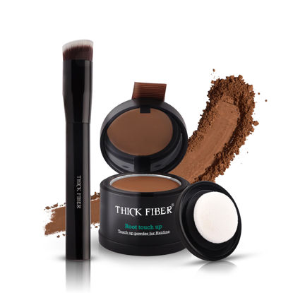 Picture of THICK FIBER Root Touch Up Set - Hairline Concealer for Thin and Thinning Hair, Water & Sweat Resistant, with Brush (Medium Golden Brown)