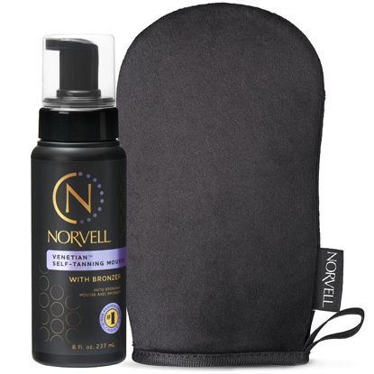Picture of Norvell Sunless Self Tanning Bundle - Venetian Self Tanner Mousse with Bronzer, 8 Fl Oz + Streak-Free Tan Applicator Mitt - Premium Natural Looking Self Tanning Foam and Washable Self Tan Mitt