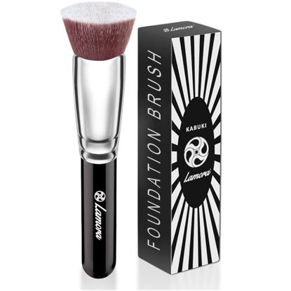 Picture of LAMORA Foundation Brush for Liquid Makeup - Kabuki Face Brush for Cream, Powder, Blush, and Concealer - Flat Top Blending, Buffing, Stippling Brush