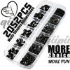 Picture of 2052Pcs Black Nail Art Rhinestones Kit 72 Multi Shapes Crystal Flatback Rhinestones Gems +1980 Jet Black Round Beads Glass Stones Diamonds Jewels w Tweezer & Wax Pen for Nail Faces Eyes Makeup Crafts