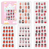 Picture of Laza 120pcs Children Nails Press On Pre-glue Full Cover Black Red Pink Bowknot Heart Dots Stripe Rhombus Short False Nail Kits for Kids Teenager Girls - Red Black Bow Tie