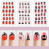Picture of Laza 120pcs Children Nails Press On Pre-glue Full Cover Black Red Pink Bowknot Heart Dots Stripe Rhombus Short False Nail Kits for Kids Teenager Girls - Red Black Bow Tie