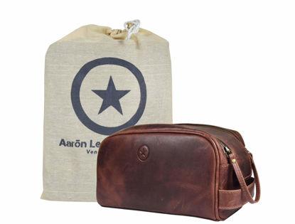Picture of 10" Premium Leather Toiletry Travel Pouch With Waterproof Lining | King-Size Handcrafted Vintage Dopp - Kit By Aaron Leather Goods (Dark Brown)