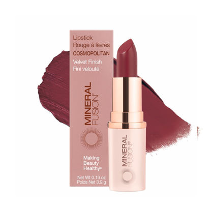 Picture of Mineral Fusion Lipstick, Vivid & Smudge-Free Lip Color with Avocado Oil, Cocoa Seed Butter & More, Long-Lasting Vegan Lipstick, FD&C Dye-Free, Cruelty-Free, Paraben-Free, Gluten Free, Cosmopolitan