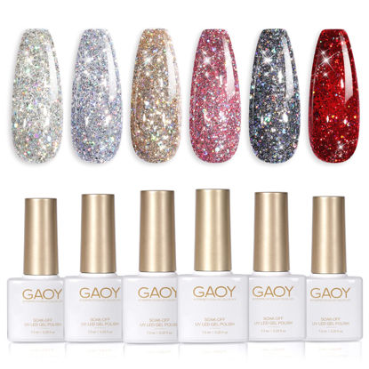 Picture of GAOY Glitter Ruby Nail Polish Set, 6 Colors Including Sparkly Shiny Red Black Pink Gel Polish Kit UV LED Soak Off Home DIY Manicure Nail Salon Varnish