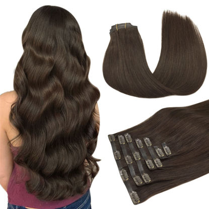 Picture of DOORES Hair Extensions Seamless Clip in Human Hair, Light Dark Brown 110g 7pcs 22 Inch, Hair Extensions Clip in Hair Extensions Remy Hair Extensions Invisi Edge Hair Extensions Straight Hair