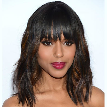 Picture of AISI HAIR Wavy Bob Wigs with Bangs for Women Black Mixed Brown Color Short Wavy Bob Curly Wig Synthetic Natural Looking Heat Resistant Fiber Hair for Women