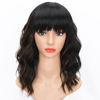 Picture of AISI HAIR Wavy Bob Wigs with Bangs for Women Black Mixed Brown Color Short Wavy Bob Curly Wig Synthetic Natural Looking Heat Resistant Fiber Hair for Women