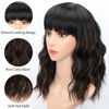 Picture of AISI HAIR Wavy Bob Wigs with Bangs for Women Black Mixed Brown Color Short Wavy Bob Curly Wig Synthetic Natural Looking Heat Resistant Fiber Hair for Women