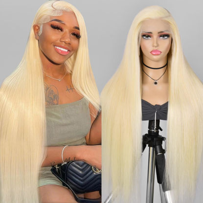 Picture of Alididi 30Inch 613 13x6 Lace Front Wig Human Hair 200 Density 613 Lace Front Wig Human Hair Blonde Wig Human Hair Straight Lace Frontal Wig Human Hair Pre Plucked With Baby Hair (613 Blonde Wig)