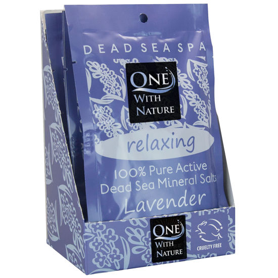 Picture of 100% Pure Dead Sea Mineral Bath Salt Lavender 6 Pack 2.5 oz Single Use Packets with Magnesium, Sulfur and 21 Essential Minerals. All Skin Types, Problem Skin. Natural, Therapeutic.