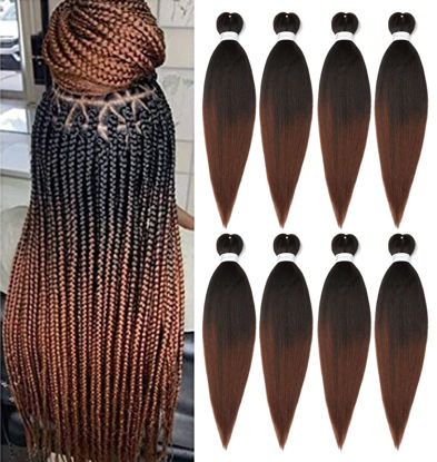 Picture of Braiding Hair Pre Stretched 24 Inch 8 Packs Ombre Braiding Hair Professional Soft Braiding Hair Yaki Texture, No Itch, Hot Water Setting Hair Extensions for Braids (24in,1B/30)