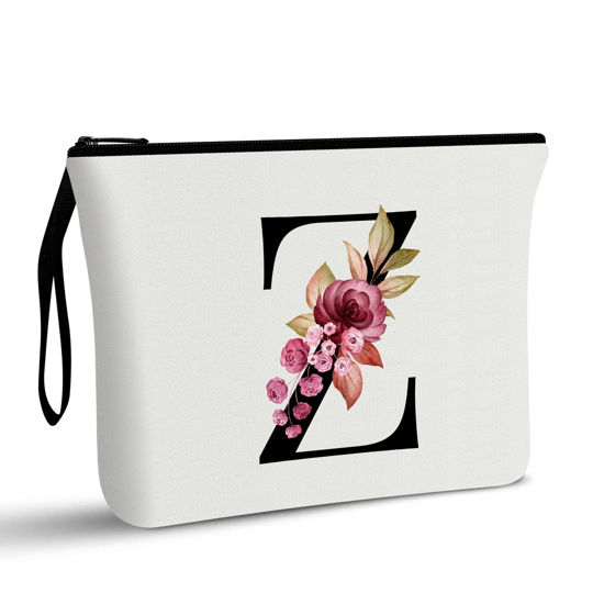 Picture of Vavabox A-Z Personalized Makeup Bag,Birthday Gifts for Women Mom,Gifts for Best Friend,Bride Bridesmaid Cosmetic bag (Z, White)